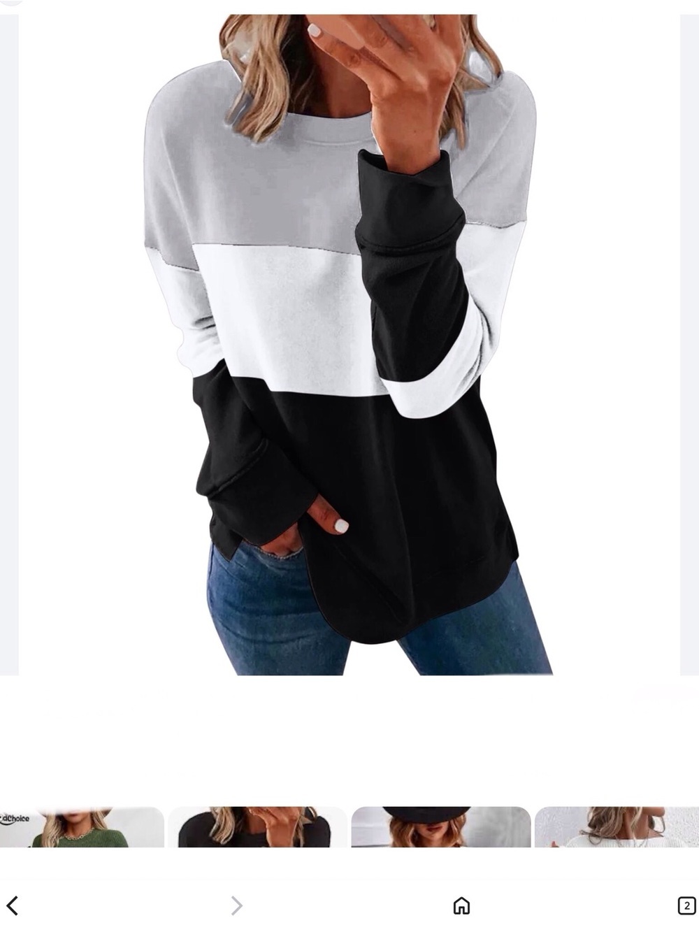 Colorblock Crewneck Large Pullover Top with Side Slits- Grey/White/Green